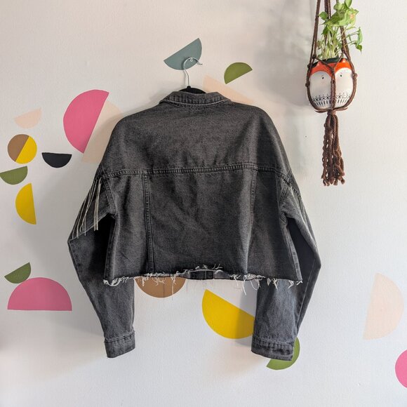 Crop Denim Jacket with Shot Bead Fringe - Picture 3 of 4